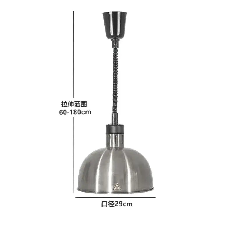 Stainless steel industrial-style pendant light with flexible gooseneck and dome shade for electric telescopic heat lamp use