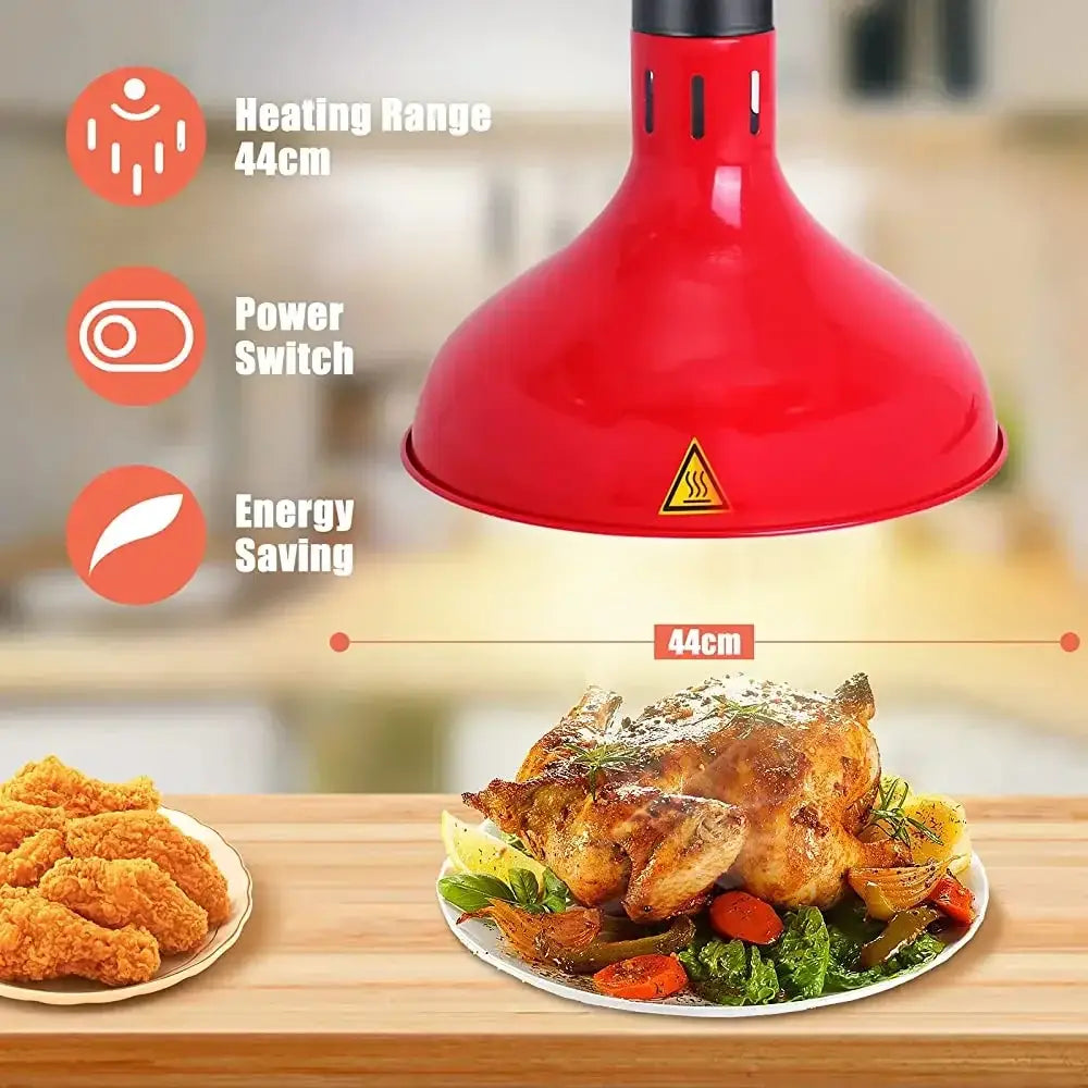 Industrial copper electric telescopic heat lamp pendant light in red glossy metal with black base and ventilation slots