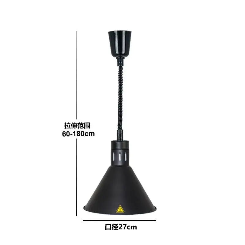 Black industrial-style electric telescopic heat lamp pendant light with flexible gooseneck and conical shade for dining room