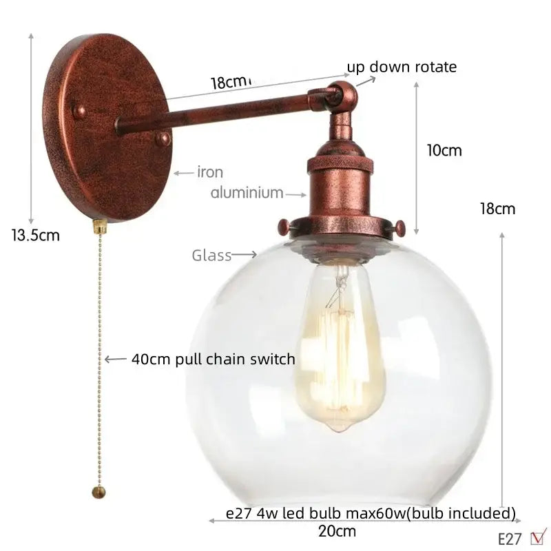 Copper-finished industrial bedside lamp with clear glass globe led and exposed edison bulb for bedroom decorbites glass globe