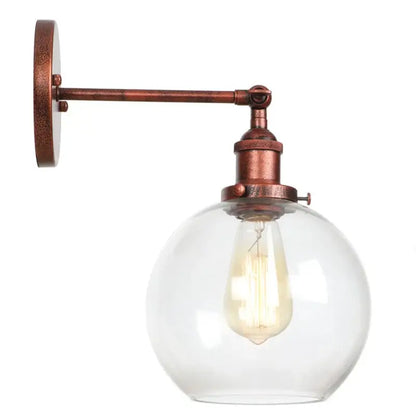 Copper-finished industrial bedside lamp with clear glass globe led and exposed filament bulb for bedroom decorbites glass globe