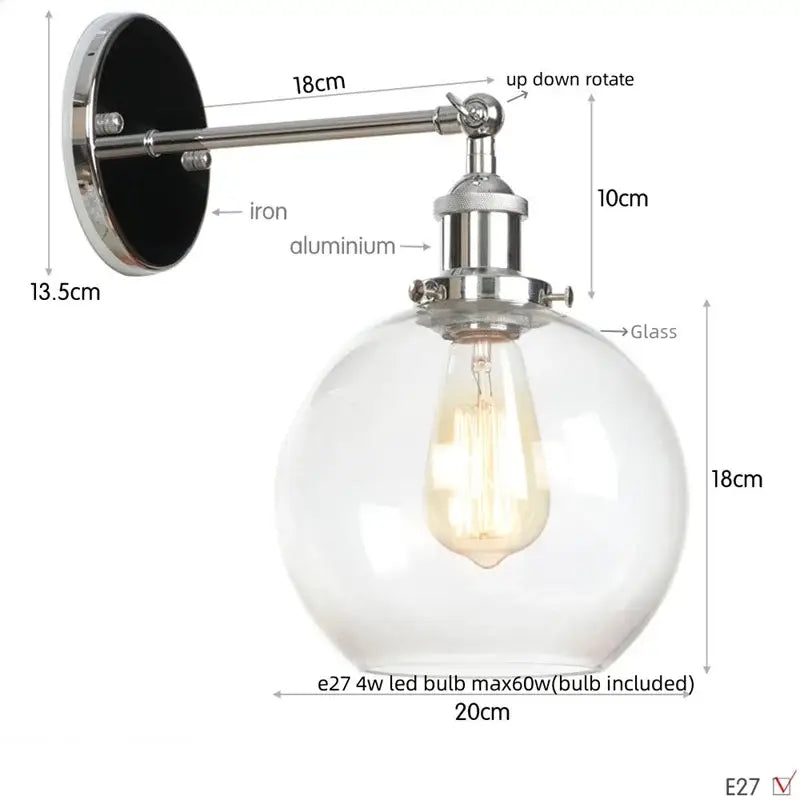 A sleek industrial copper bedside lamp with a chrome finish glass globe led decorbites bedside sconce