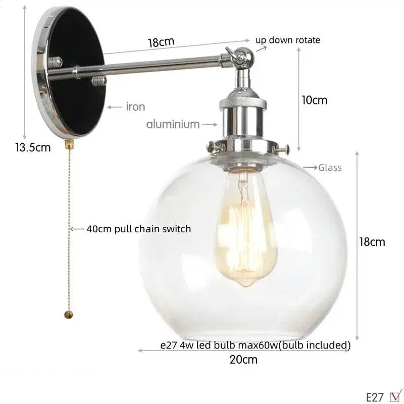 A sleek industrial copper bedside lamp with a decorbites glass globe led and polished chrome finish