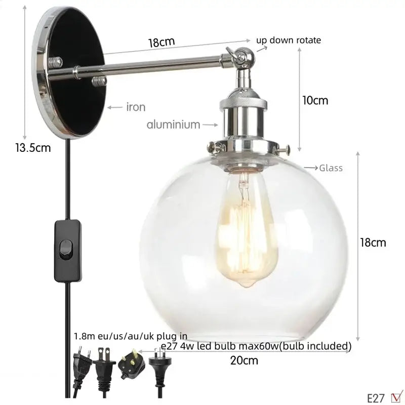 A sleek industrial bedside lamp with a polished chrome decorbites glass globe led and exposed edison bulb