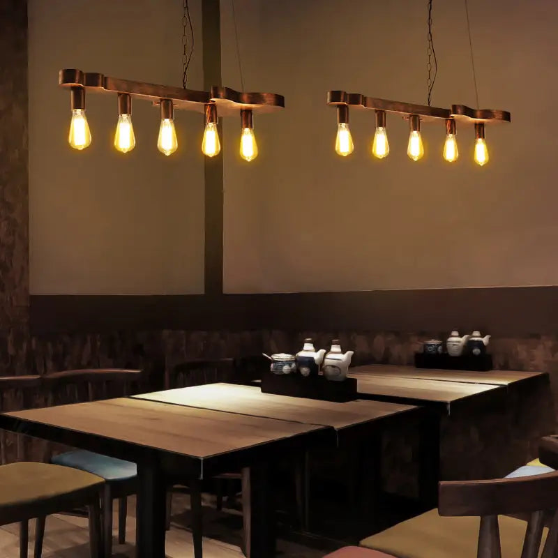 DecorBites™ rustic 5-light guitar pendant copper fixture with glowing edison bulbs for 220v-240v and 110v-120v use