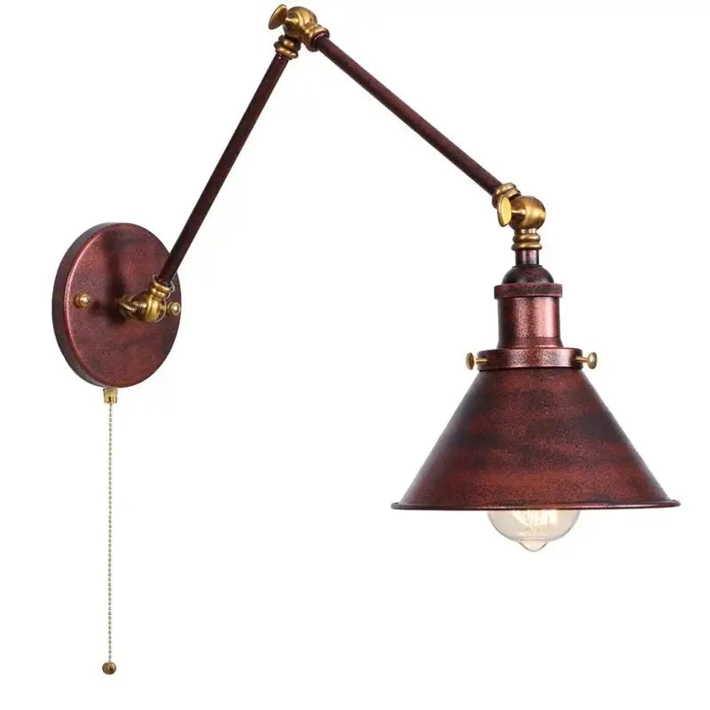 Industrial copper iron led wall lamp with adjustable arm rusted copper finish brass accents decorbites iron led wall lamp