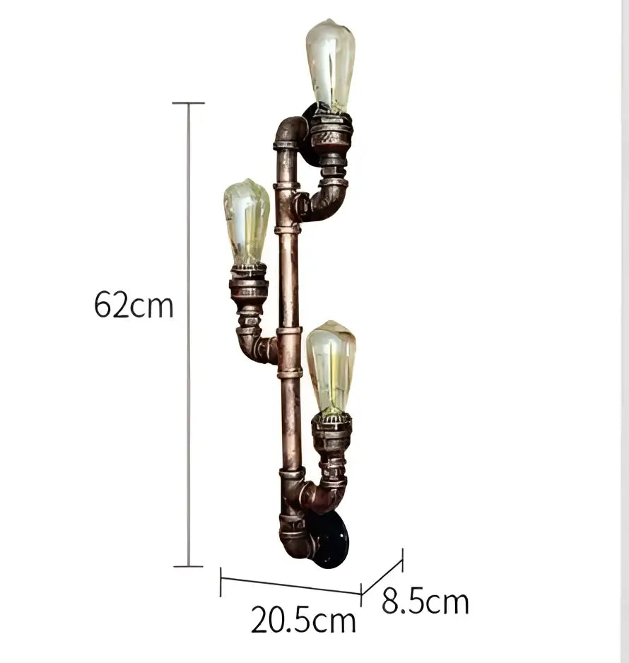 Industrial copper iron pipe wall sconce with three exposed edison bulbs for living room decorbites industrial iron style