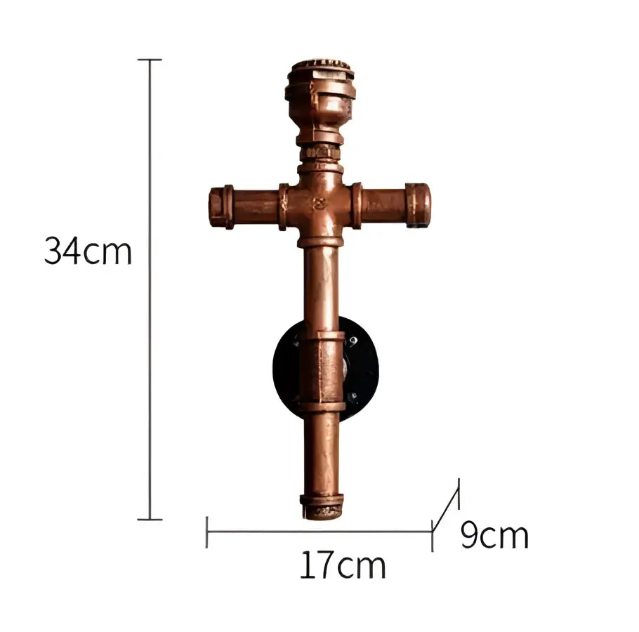 Industrial copper iron pipe wall sconce with triple Edison lamps and black mounting plate for living room decorbites industrial iron