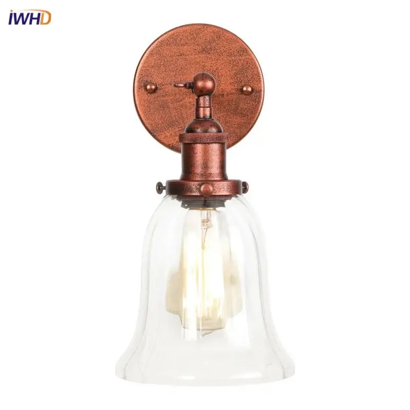 Industrial copper wall light with clear glass bell shade and exposed filament bulb for bedroom decorbites loft clear style