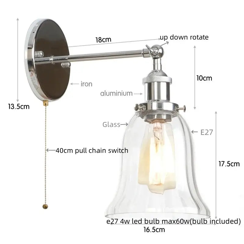 Vintage style industrial copper wall light with clear glass shade aluminum arm and iron mount for bedroom decorbites loft clear