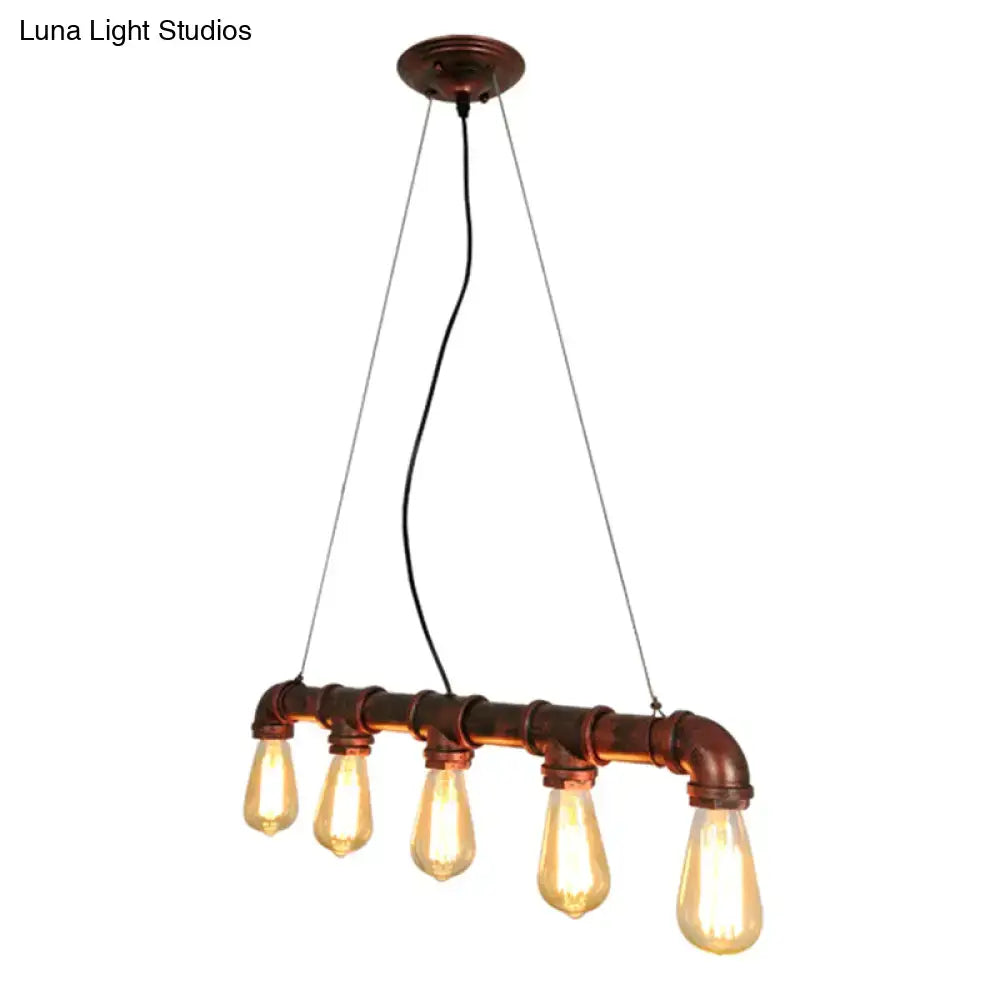 Industrial copper water pipe chandelier light fixture with five exposed e26 e27 edison bulbs for dining room