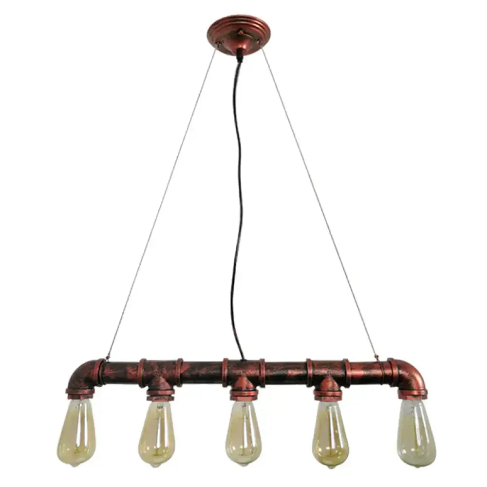 Industrial copper water pipe chandelier light fixture with five exposed e26 e27 filament bulbs for dining room use