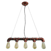 Industrial copper water pipe chandelier light fixture with five exposed e26 e27 filament bulbs for dining room use