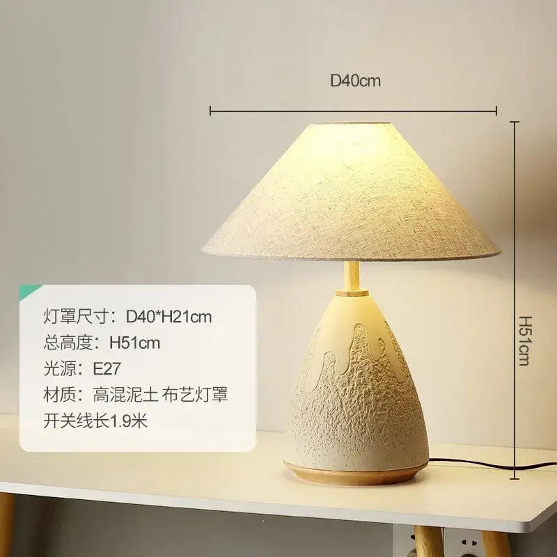 Industrial cream ceramic table lamp with textured high-mud soil base and woven shade for decorbites concrete led table decor