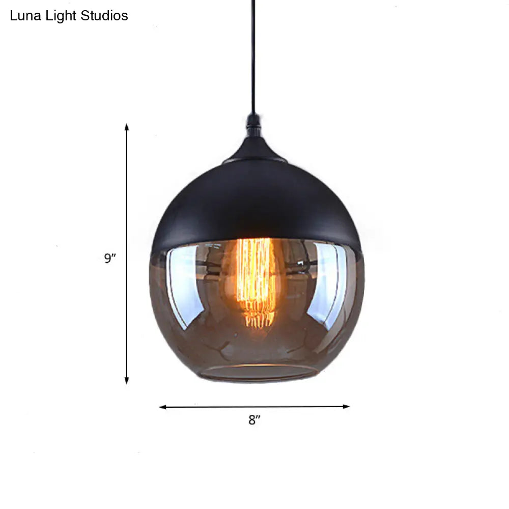 Industrial Cylinder Pendant Light with Brown Glass Shade - 1-Light Hanging Ceiling Fixture in Black, 5"/7"/8" Wide