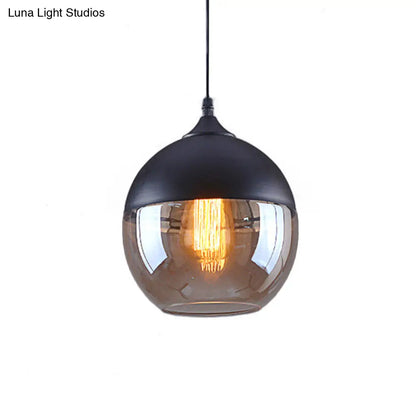 Industrial Cylinder Pendant Light with Brown Glass Shade - 1-Light Hanging Ceiling Fixture in Black, 5"/7"/8" Wide