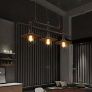 Decorbites rustic cone island pendant light with dark rust iron metal cages exposed edison bulbs and red pipe fixtures
