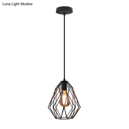 Industrial Diamond Cage Pendant Light in Black Finish - Perfect for Dining Room Ceilings