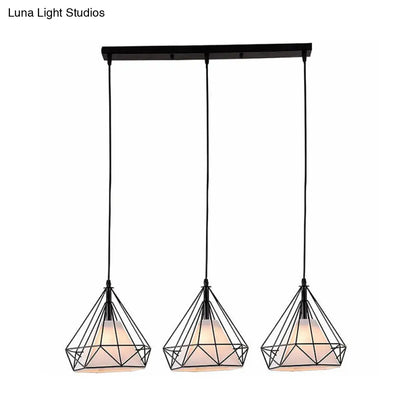 Industrial Diamond Cage Pendant Light with 3 Iron Heads - Stylish Lighting for Dining Room