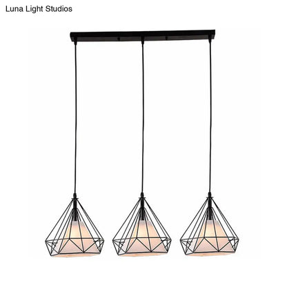 Industrial Diamond Cage Pendant Light with 3 Iron Heads - Stylish Lighting for Dining Room