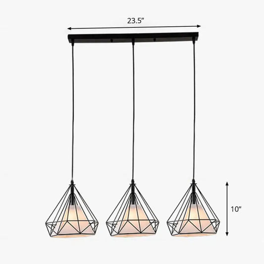 Industrial Diamond Cage Pendant Light with 3 Iron Heads - Stylish Lighting for Dining Room