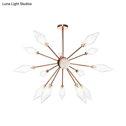 Industrial Diamond Glass Chandelier Lamp - 9/12/15 Lights - Hanging Ceiling Fixture with Starburst Design - Amber/Clear