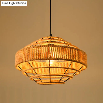 Industrial Dining Pendant Light with Beige Geometry Rope Shade