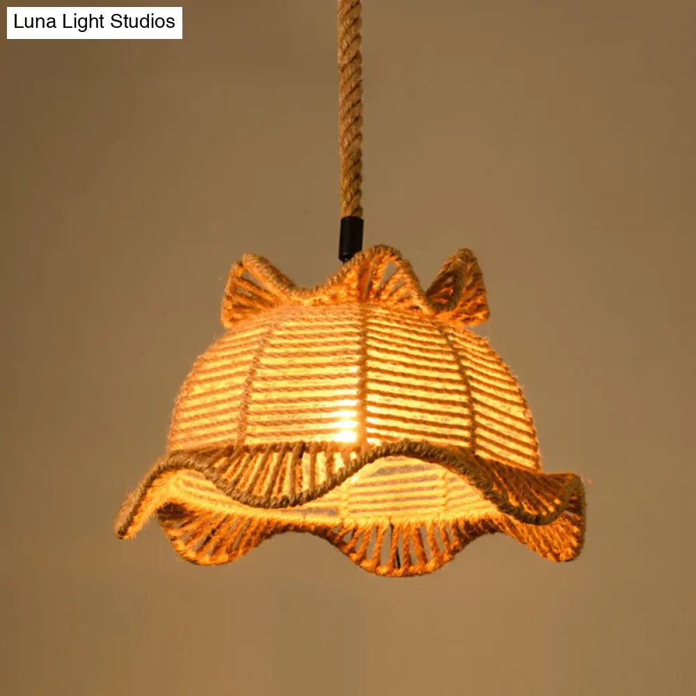 Industrial Dining Pendant Light with Beige Geometry Rope Shade