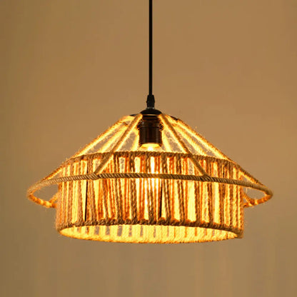 Industrial Dining Pendant Light with Beige Geometry Rope Shade