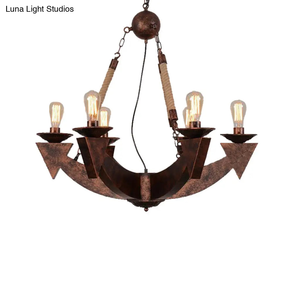 Industrial Dining Room Chandelier Pendant Light - 6-Light Ceiling Lamp in Weathered Copper