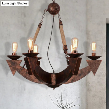 Industrial Dining Room Chandelier Pendant Light - 6-Light Ceiling Lamp in Weathered Copper