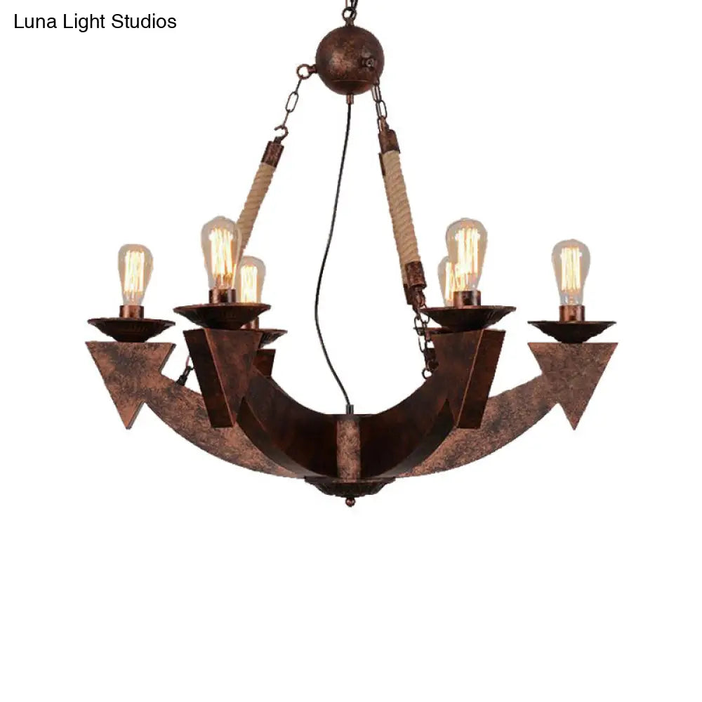 Industrial Dining Room Chandelier Pendant Light - 6-Light Ceiling Lamp in Weathered Copper
