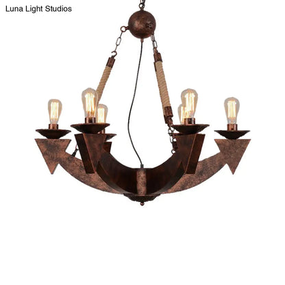 Industrial Dining Room Chandelier Pendant Light - 6-Light Ceiling Lamp in Weathered Copper
