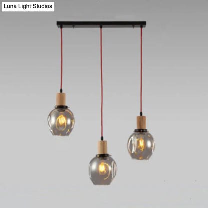 Industrial Dining Room Pendant: 3-Light Hanging Light with Blown Glass Bubble Shades in Clear/Amber/Smoke Grey