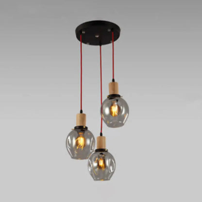 Industrial Dining Room Pendant: 3-Light Hanging Light with Blown Glass Bubble Shades in Clear/Amber/Smoke Grey