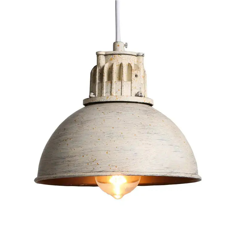 Industrial pendant lamp with distressed white metal dome and warm bulb ideal for dining room decorbites loft chandelier