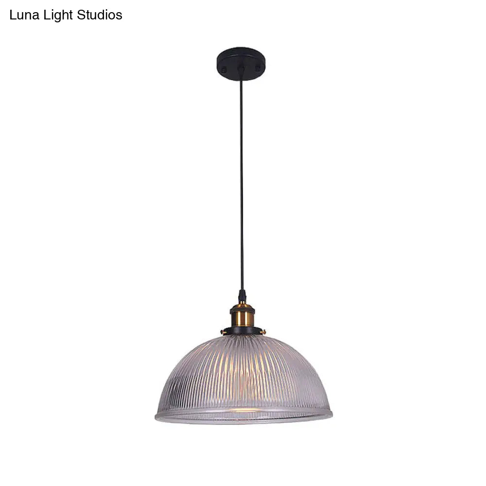 Industrial Dome Clear Ribbed Glass Hanging Pendant Light - Perfect for Restaurants