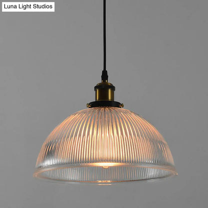 Industrial Dome Clear Ribbed Glass Hanging Pendant Light - Perfect for Restaurants