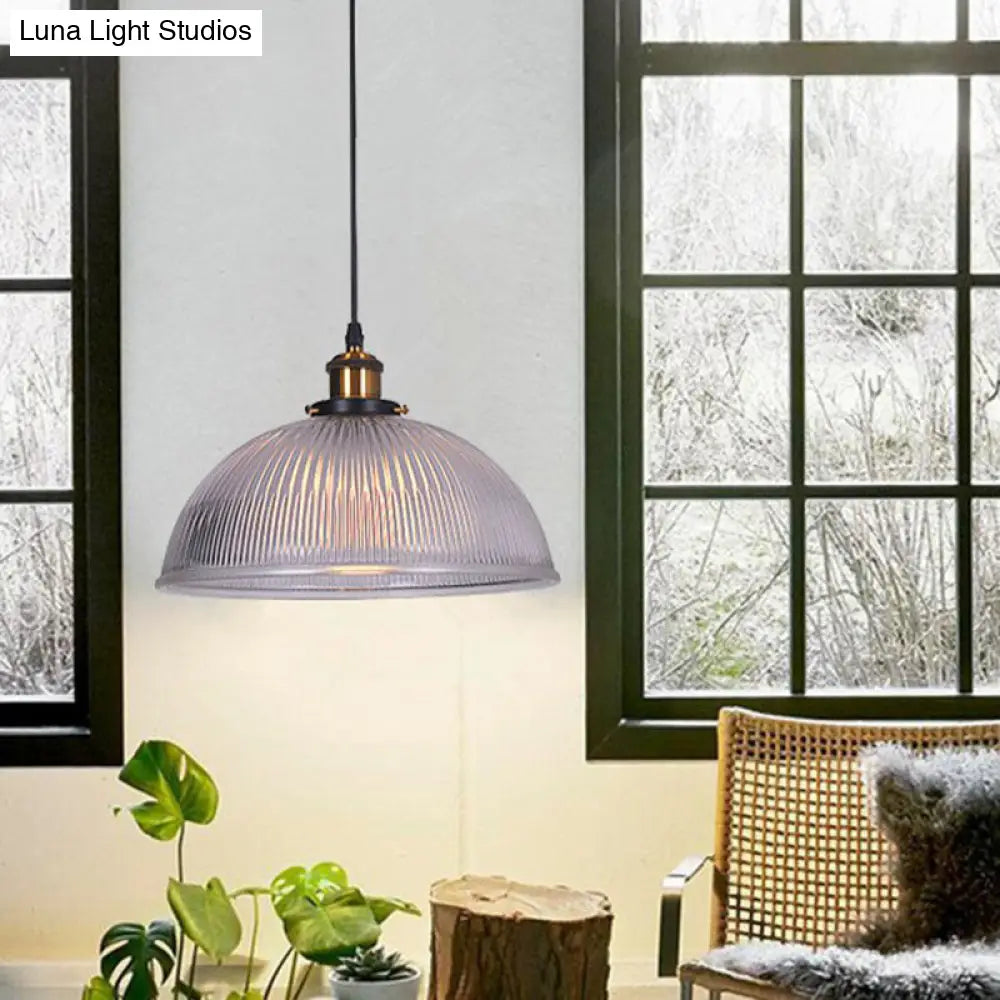 Industrial Dome Clear Ribbed Glass Hanging Pendant Light - Perfect for Restaurants