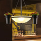 Industrial Dome Glass Pendant Chandelier with 3 Lights - White, Black, and Potted Plant Accent for Living Room Ceiling