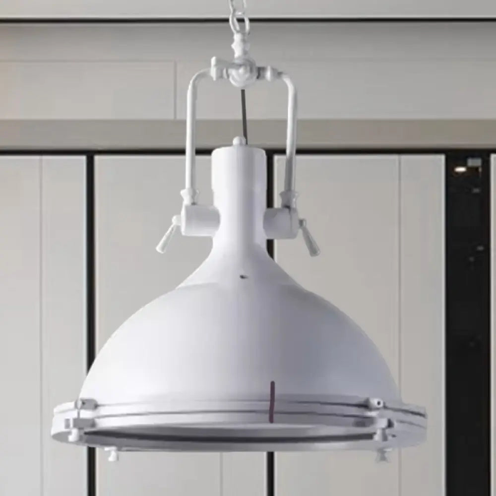 Industrial Dome Hanging Lamp with Frosted Diffuser, 1 Light Metal Ceiling Light in Black/White/Purple for Dining Room