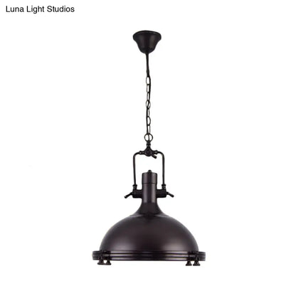 Industrial Dome Hanging Lamp with Frosted Diffuser, 1 Light Metal Ceiling Light in Black/White/Purple for Dining Room