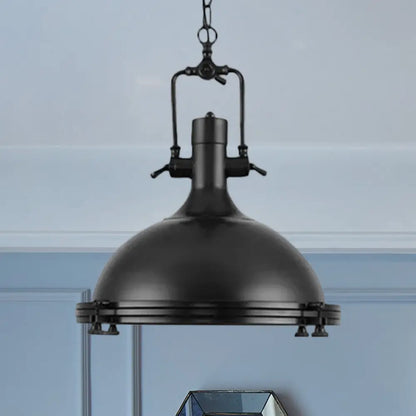 Industrial Dome Hanging Lamp with Frosted Diffuser, 1 Light Metal Ceiling Light in Black/White/Purple for Dining Room