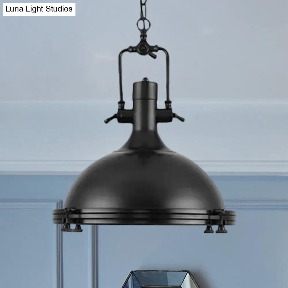 Industrial Dome Hanging Lamp with Frosted Diffuser, 1 Light Metal Ceiling Light in Black/White/Purple for Dining Room