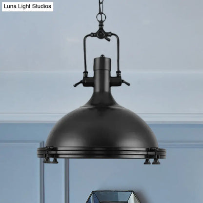 Industrial Dome Hanging Lamp with Frosted Diffuser, 1 Light Metal Ceiling Light in Black/White/Purple for Dining Room