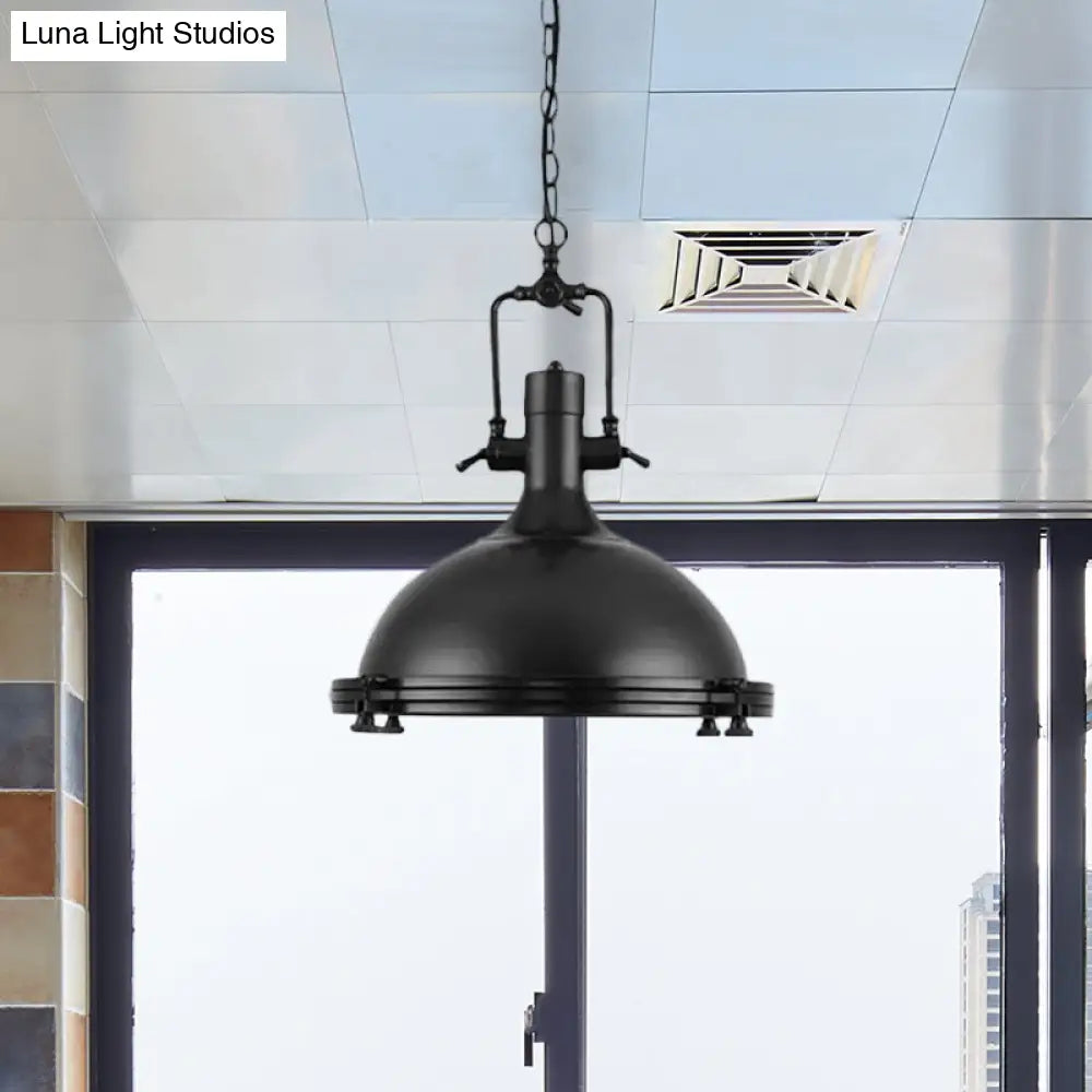 Industrial Dome Hanging Lamp with Frosted Diffuser, 1 Light Metal Ceiling Light in Black/White/Purple for Dining Room