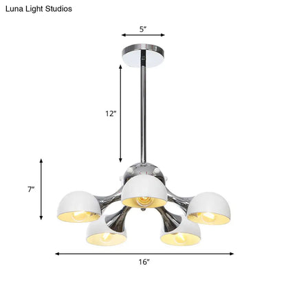Industrial Dome Hanging Light Fixture - Metallic 3/4/5 Heads Chandelier Lamp for Living Room - Black/Chrome Finish