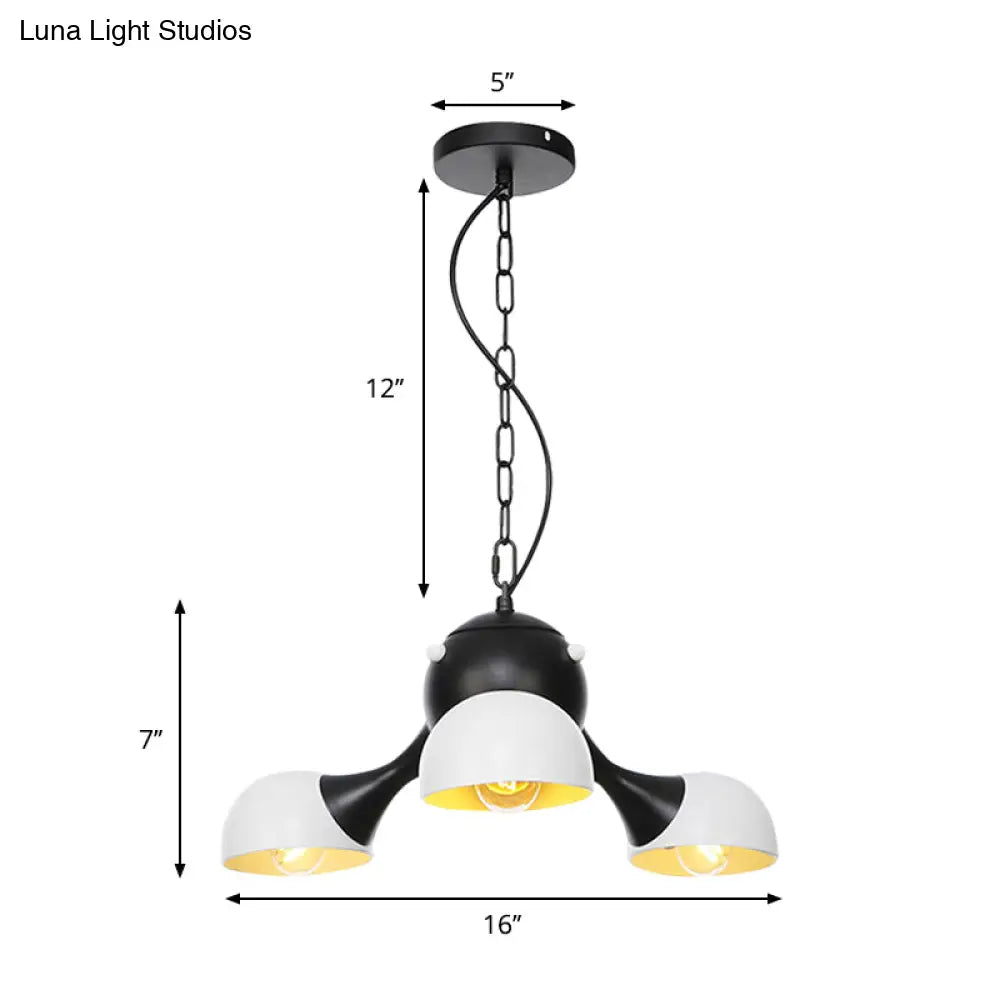 Industrial Dome Hanging Light Fixture - Metallic 3/4/5 Heads Chandelier Lamp for Living Room - Black/Chrome Finish