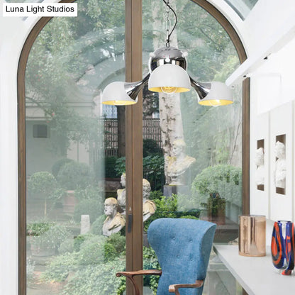 Industrial Dome Hanging Light Fixture - Metallic 3/4/5 Heads Chandelier Lamp for Living Room - Black/Chrome Finish