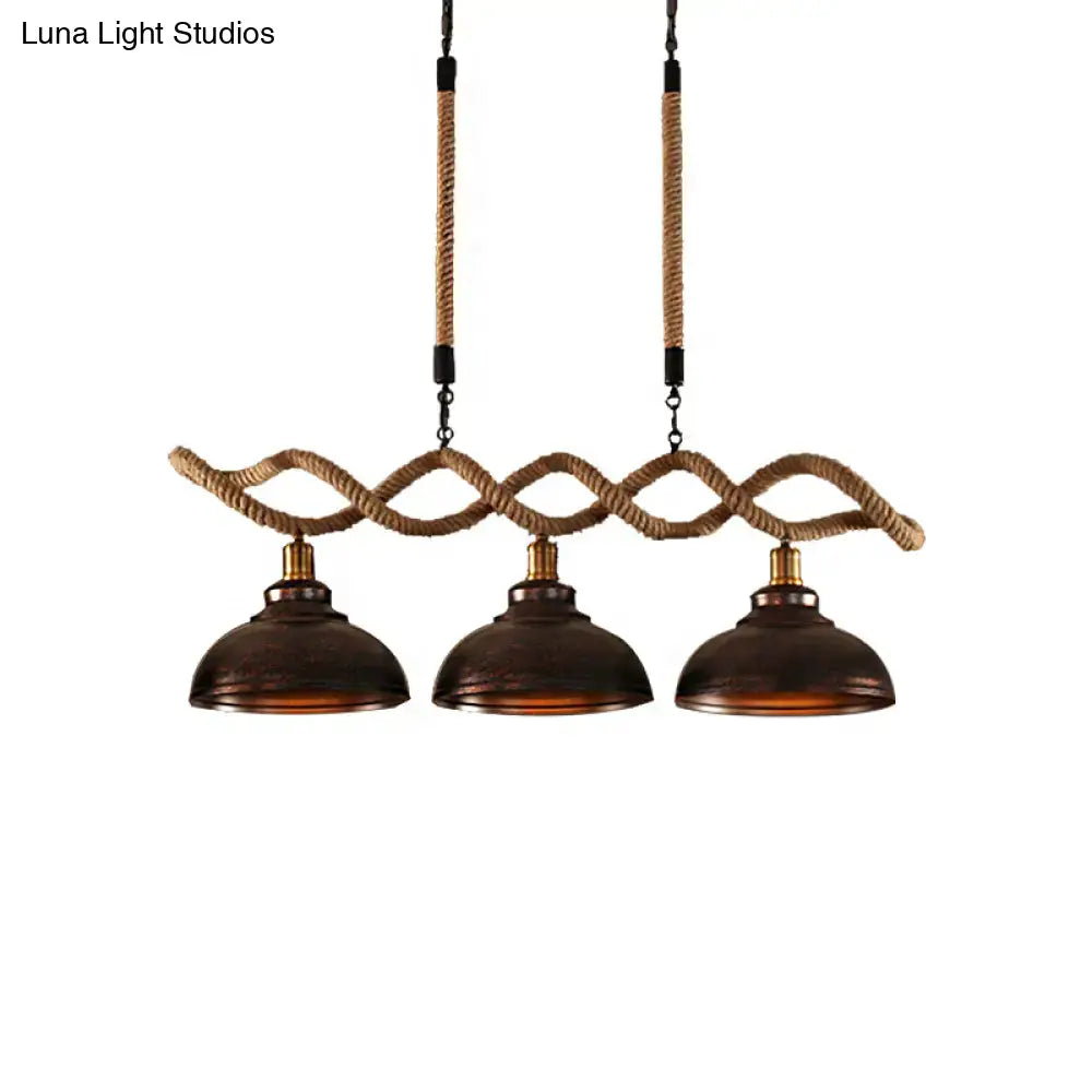 Rustic decorbites industrial metal and rope pendant light with dark bronze dome shades for kitchen island lighting